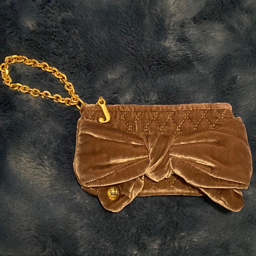 Juicy couture velvet velour brown bow clutch wristlet